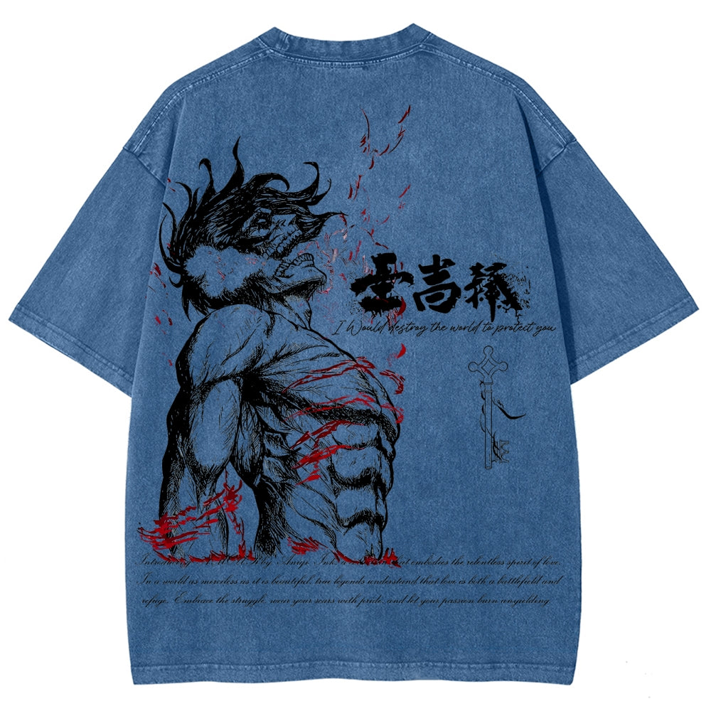 Attack on Titan Eren Yeager Oversize Washed T-Shirt 2504008704