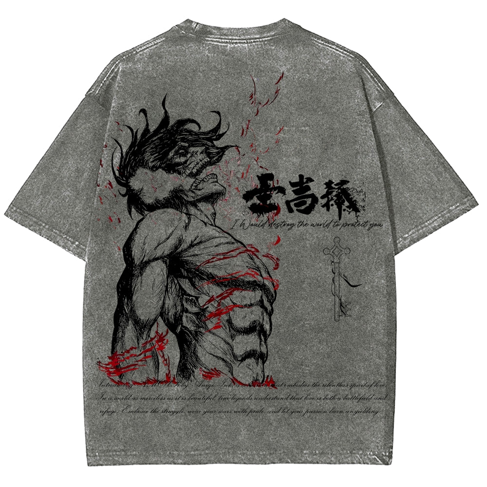Attack on Titan Eren Yeager Oversize Washed T-Shirt 2504008704