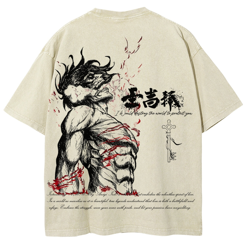 Attack on Titan Eren Yeager Oversize Washed T-Shirt 2504008704