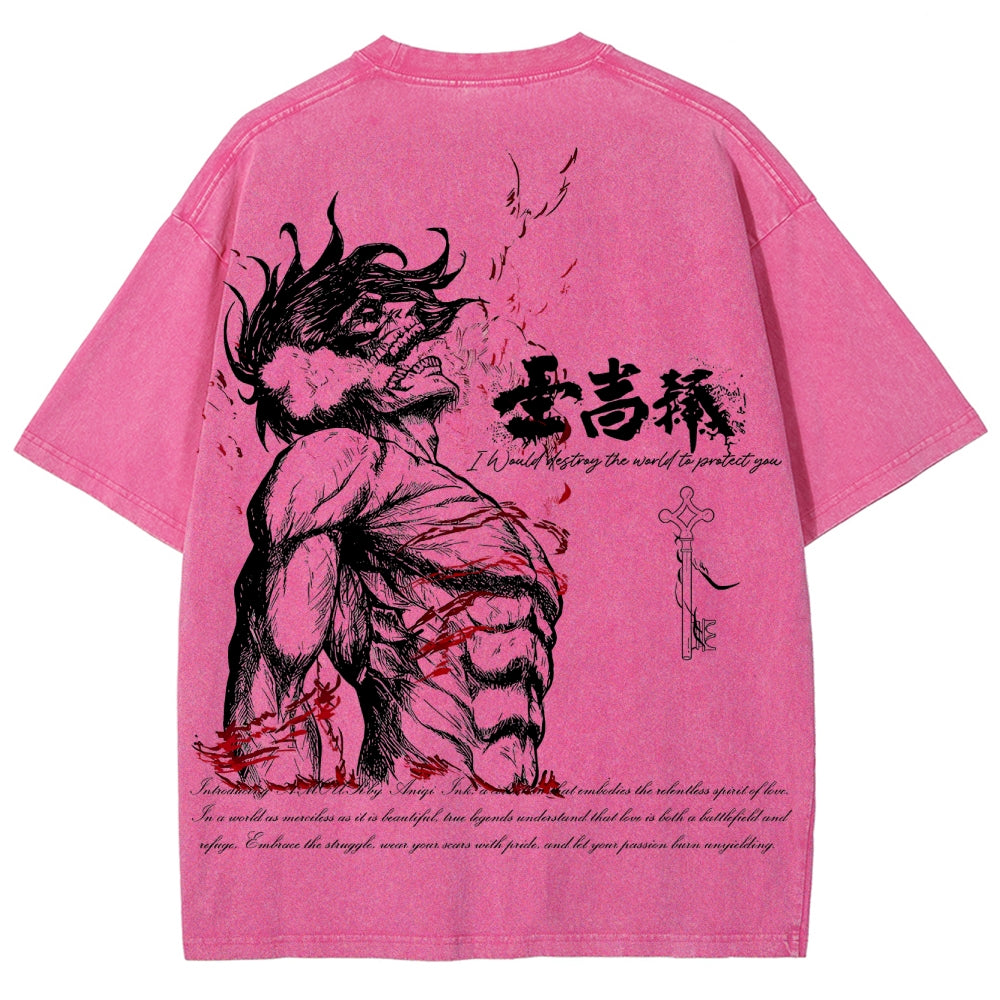 Attack on Titan Eren Yeager Oversize Washed T-Shirt 2504008704