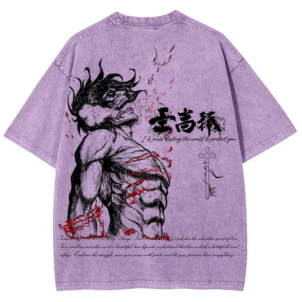 Attack on Titan Eren Yeager Oversize Washed T-Shirt 2504008704