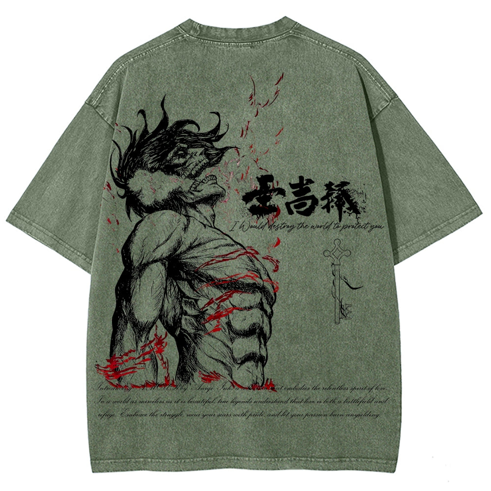 Attack on Titan Eren Yeager Oversize Washed T-Shirt 2504008704