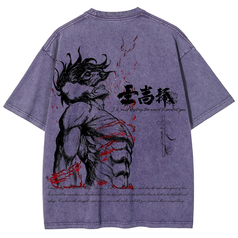 Attack on Titan Eren Yeager Oversize Washed T-Shirt 2504008704