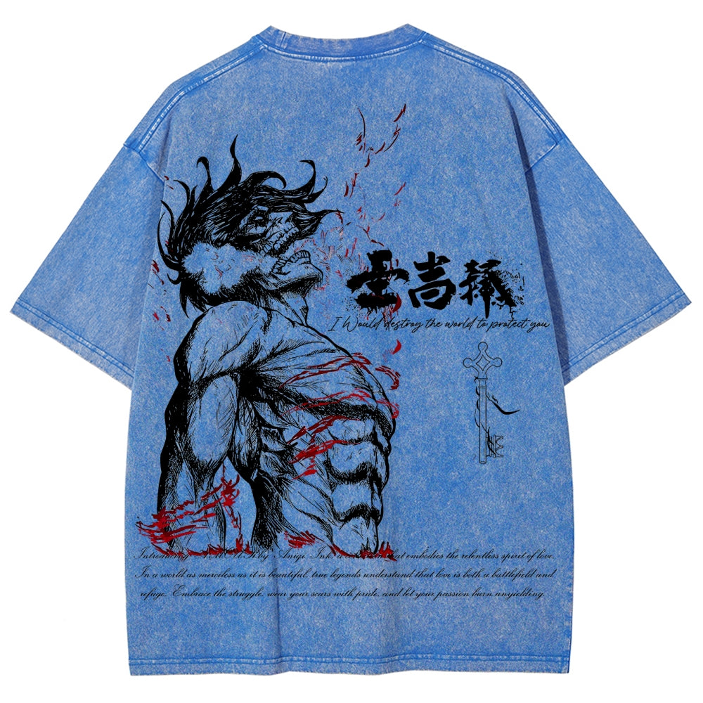 Attack on Titan Eren Yeager Oversize Washed T-Shirt 2504008704