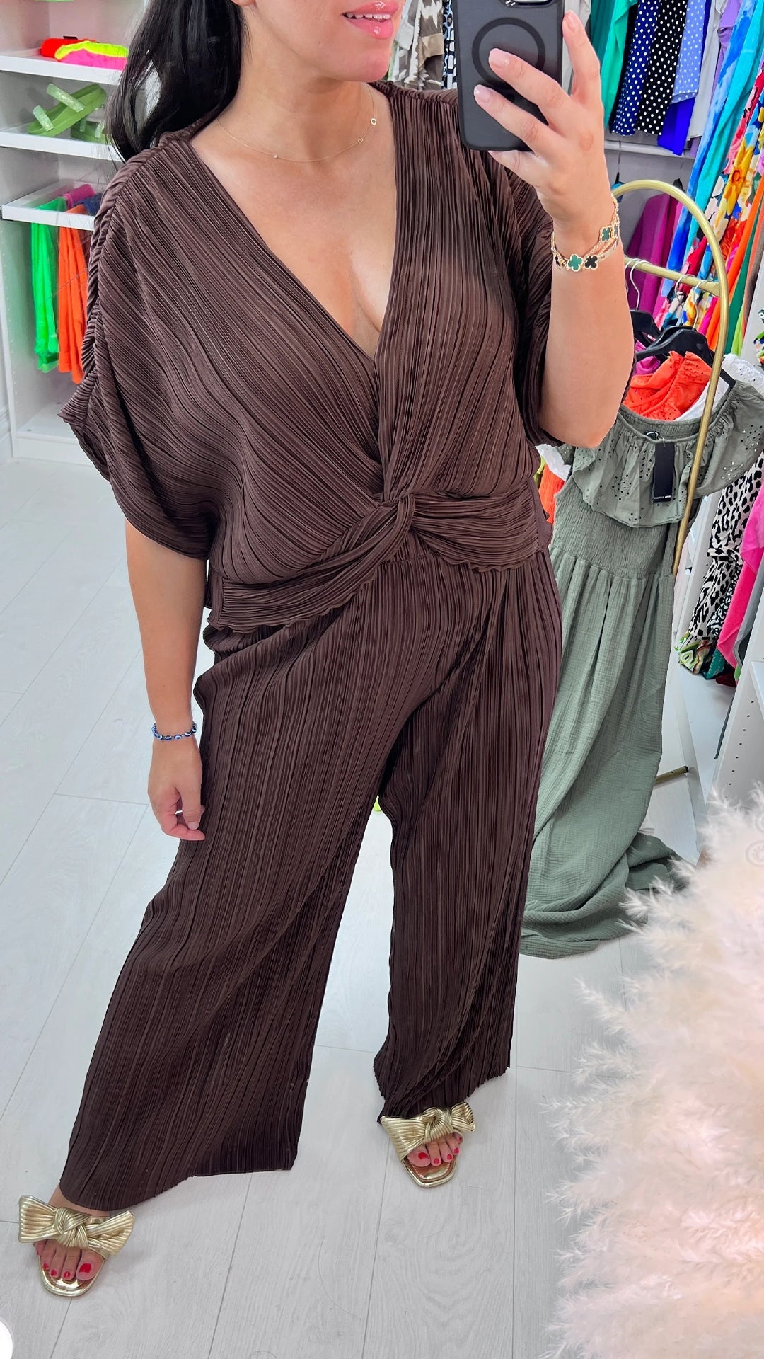 V-neck Loose Pleated Two-piece Suit