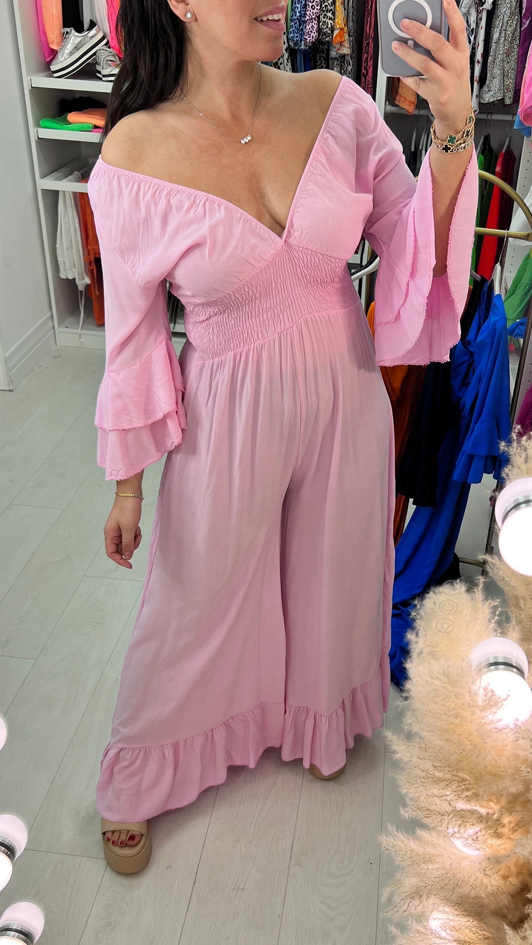 V-neck Casual Bell Sleeve Jumpsuit