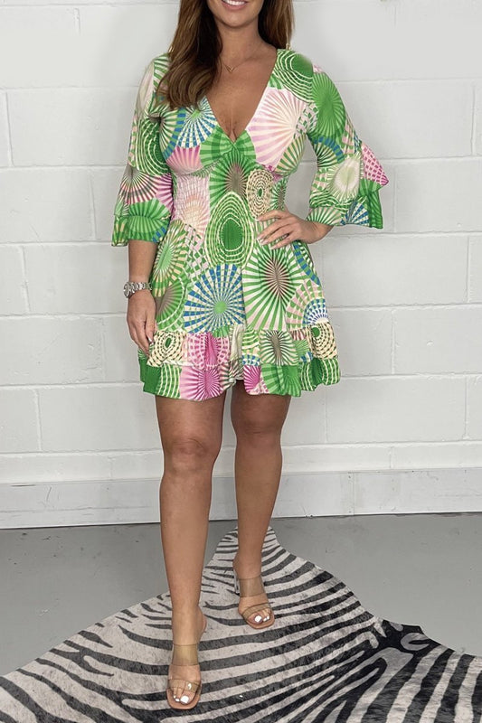 V-neck abstract print dress