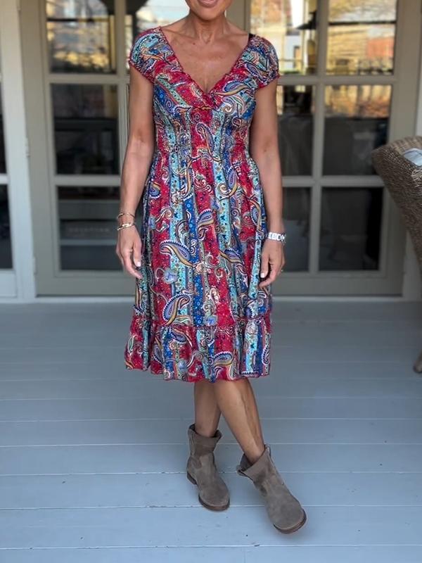 Casual V-neck Printed Dress