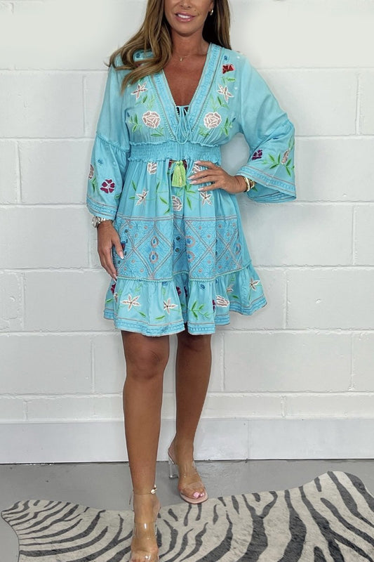 Embroidered Tassel Detail Dress