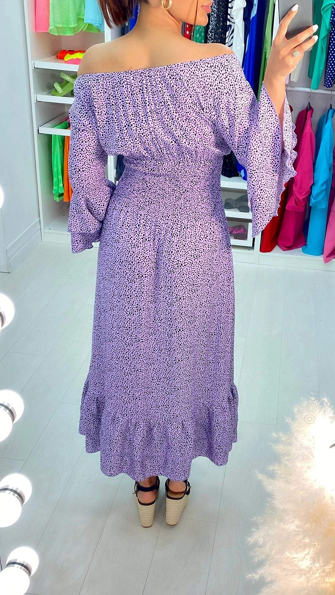 V-neck Bell Sleeve Printed Dress