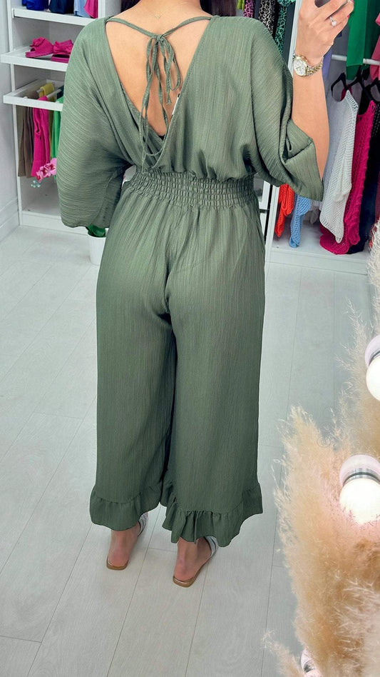 V-neck Mid-sleeve Casual Jumpsuit