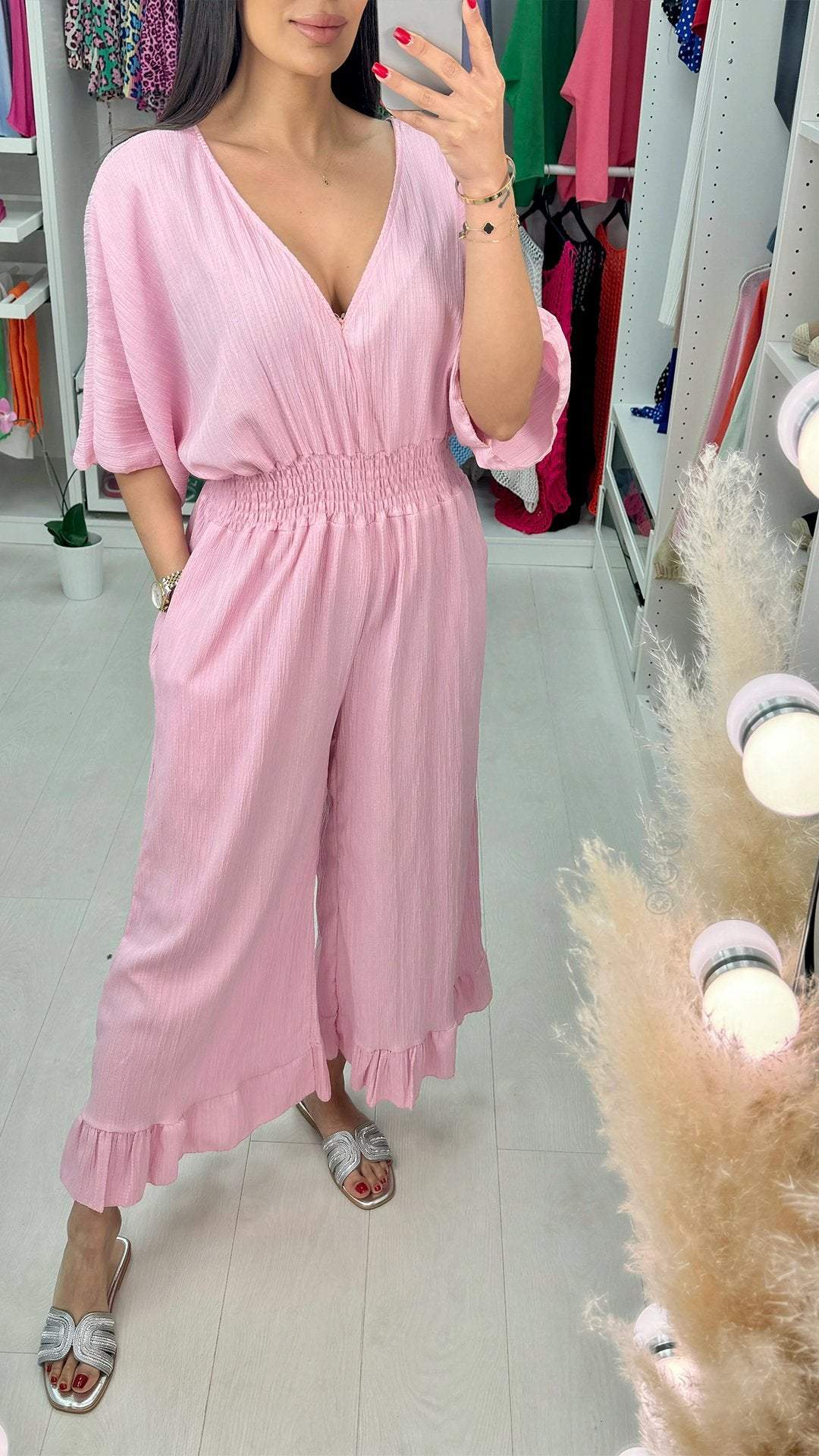 V-neck Mid-sleeve Casual Jumpsuit