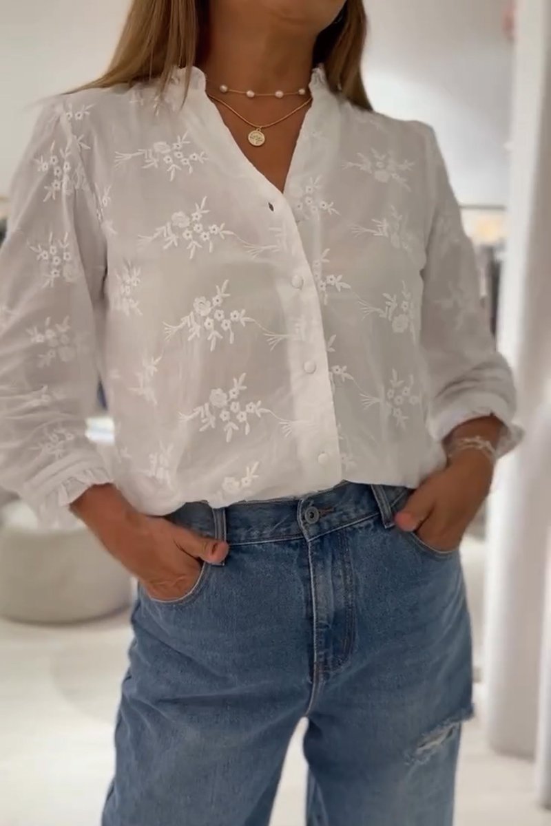 Embroidered cotton and linen shirt