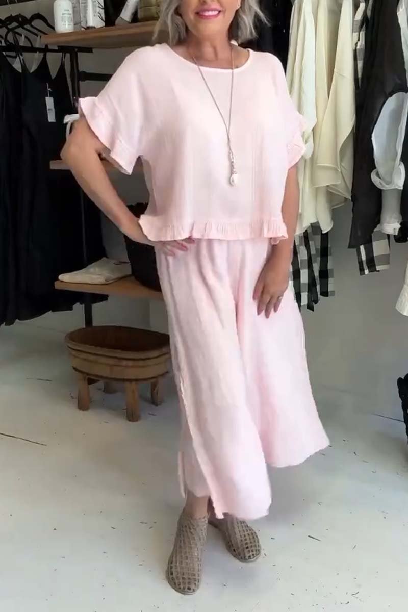 Women's casual cotton and linen two-piece set