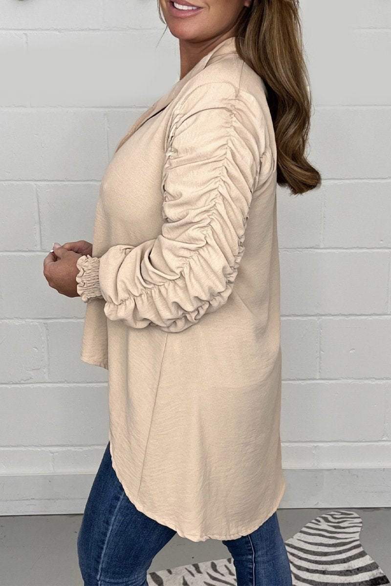 Ruched Sleeve High Low Shirt