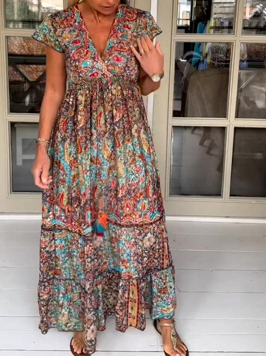 Casual V-neck Printed Dress