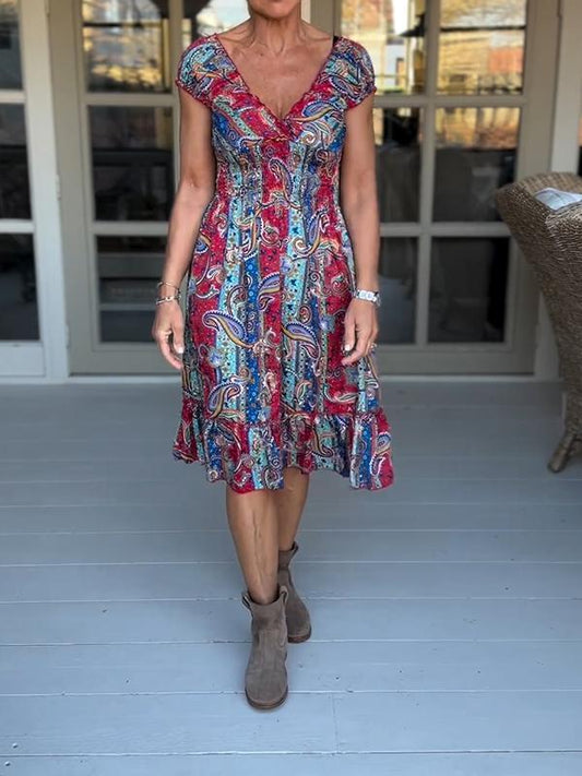 Casual V-neck Printed Dress