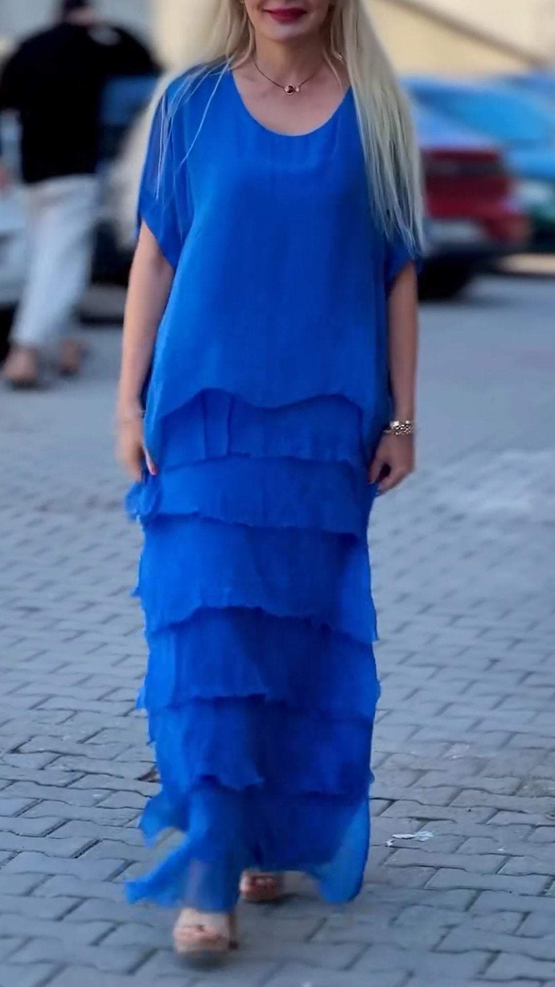 Casual Round Neck Layered Patchwork Dress