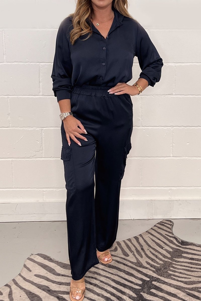 Satin shirt overalls suit