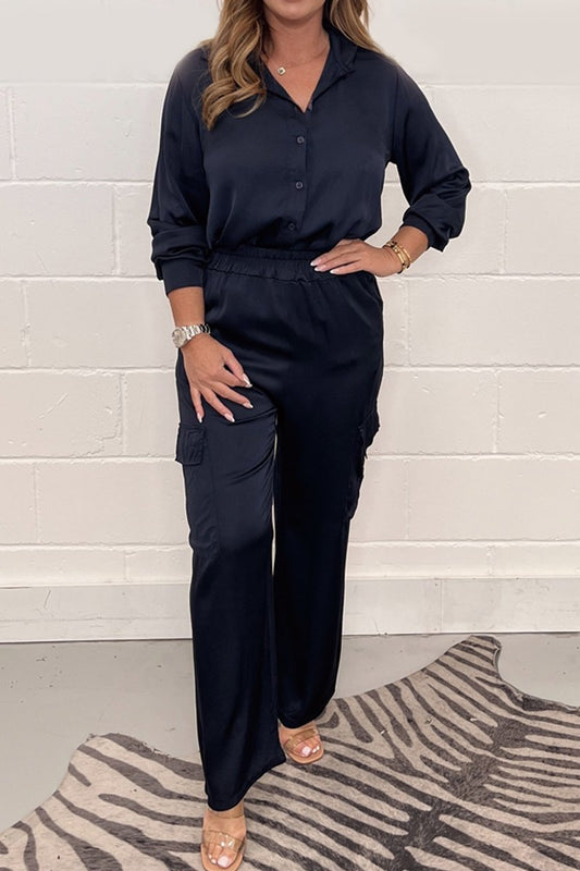 Satin shirt overalls suit