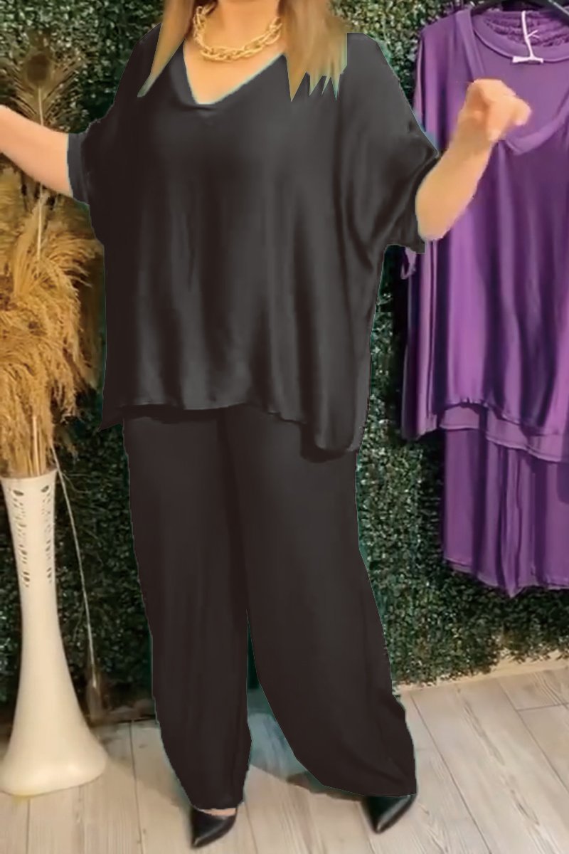 Satin V-neck suit