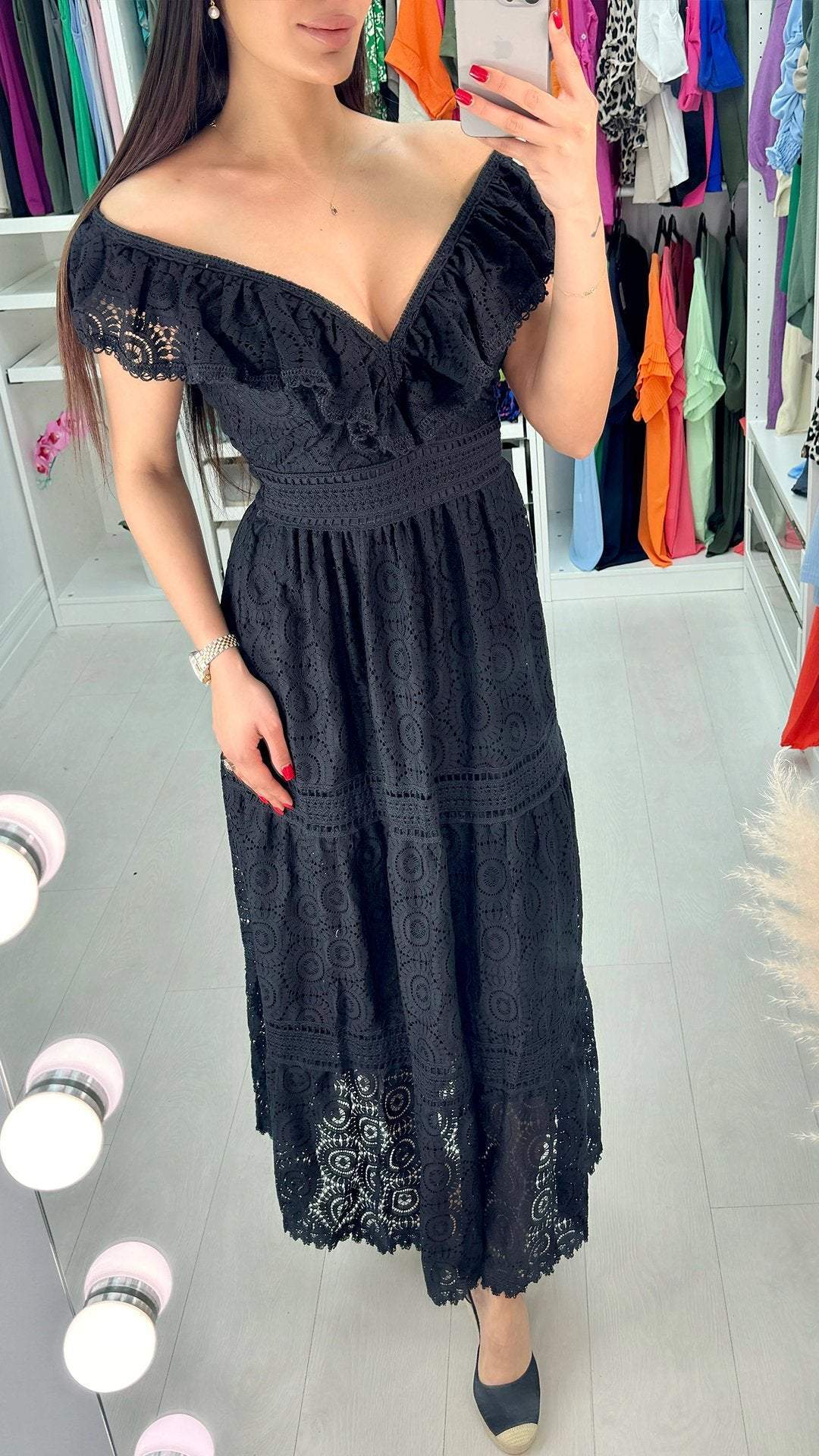 V-neck Lace Cutout Dress