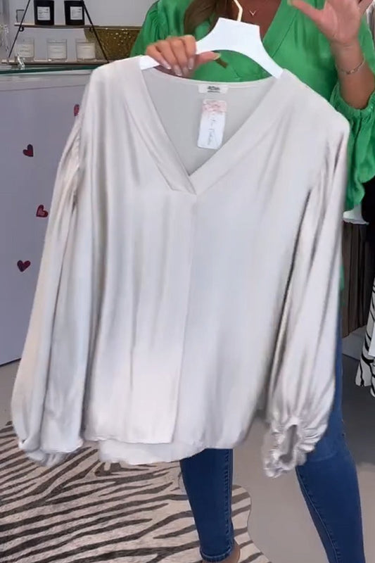 Satin V-neck shirt top
