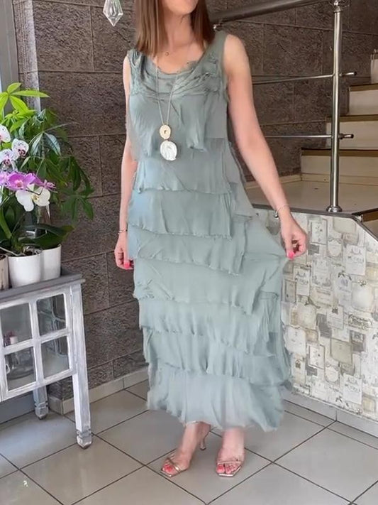 Casual Round Neck Sleeveless Patchwork Dress