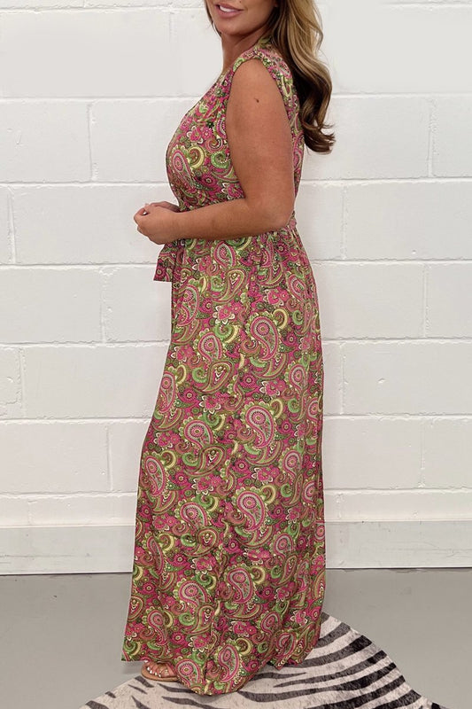 V-neck cashew flower jumpsuit