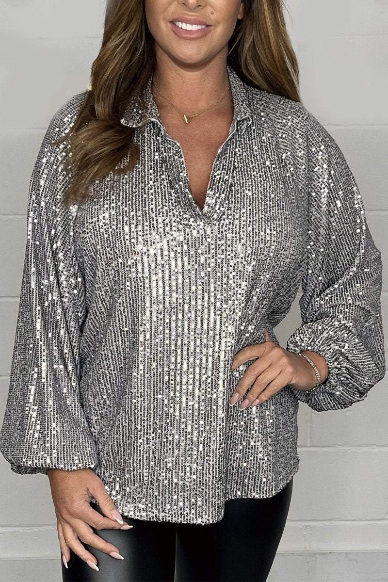 V-neck sequin top