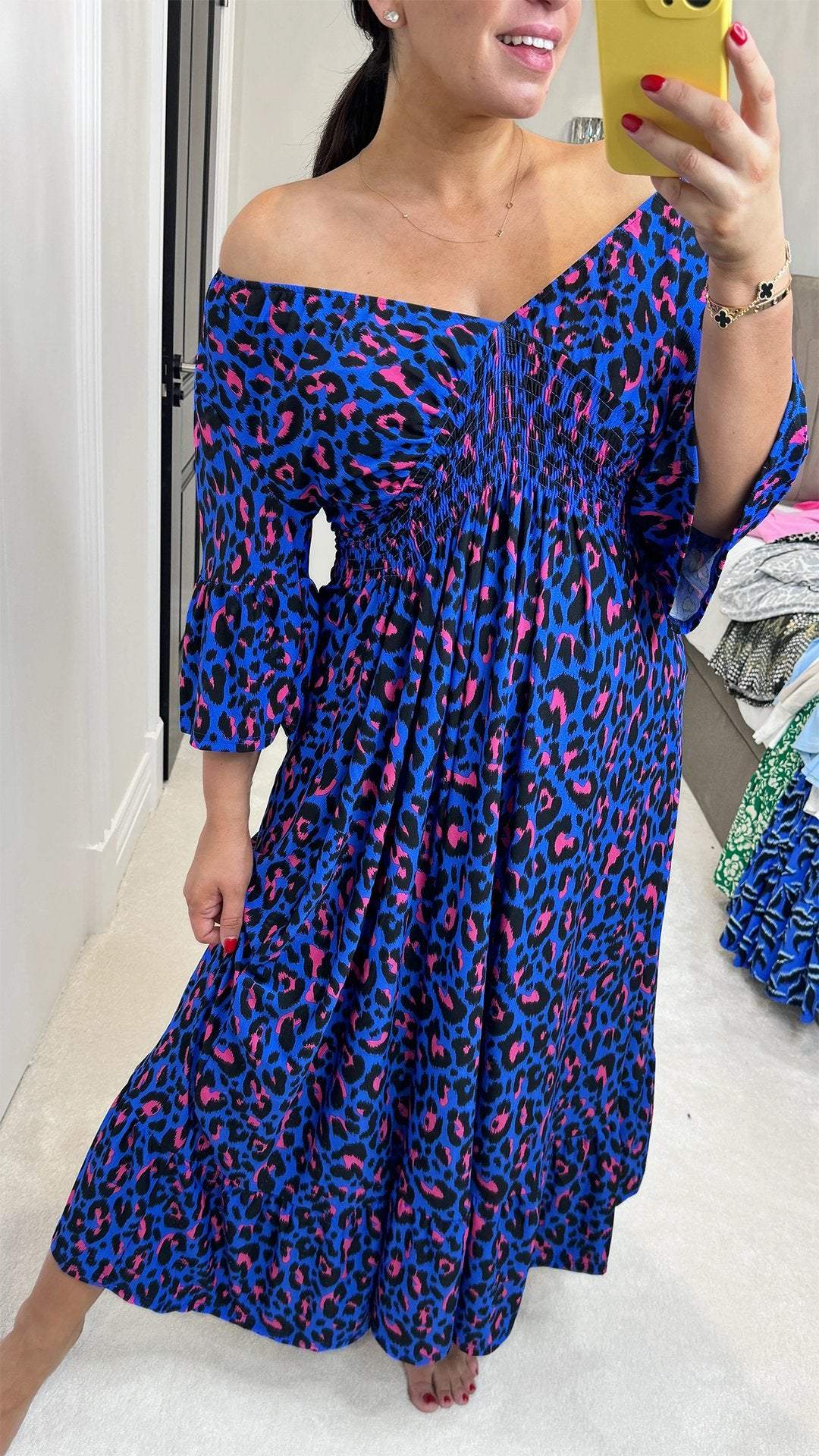 V-neck Mid-sleeve Leopard Print Dress