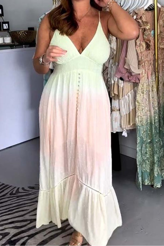 Women's sexy slit slim slim V-neck suspender dress