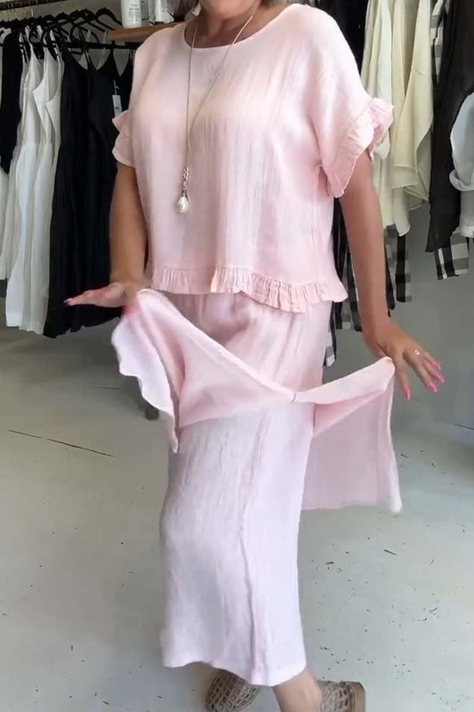 Women's casual cotton and linen two-piece set