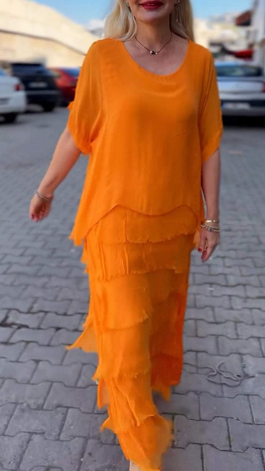 Casual Round Neck Layered Patchwork Dress