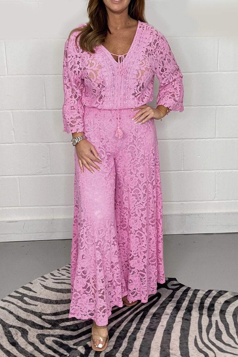 Lace V-neck suit