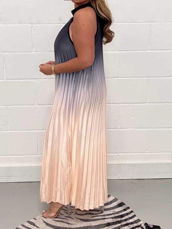 Fashion gradient color combination sleeveless print crepe dress