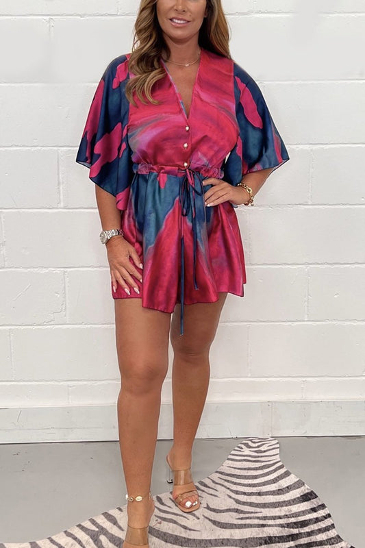 Tie-waist printed jumpsuit