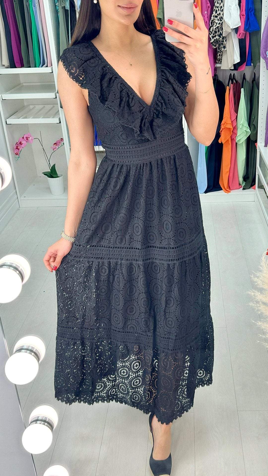 V-neck Lace Cutout Dress