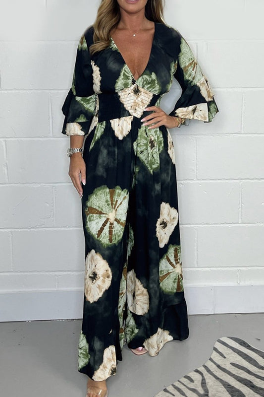 V-neck printed jumpsuit