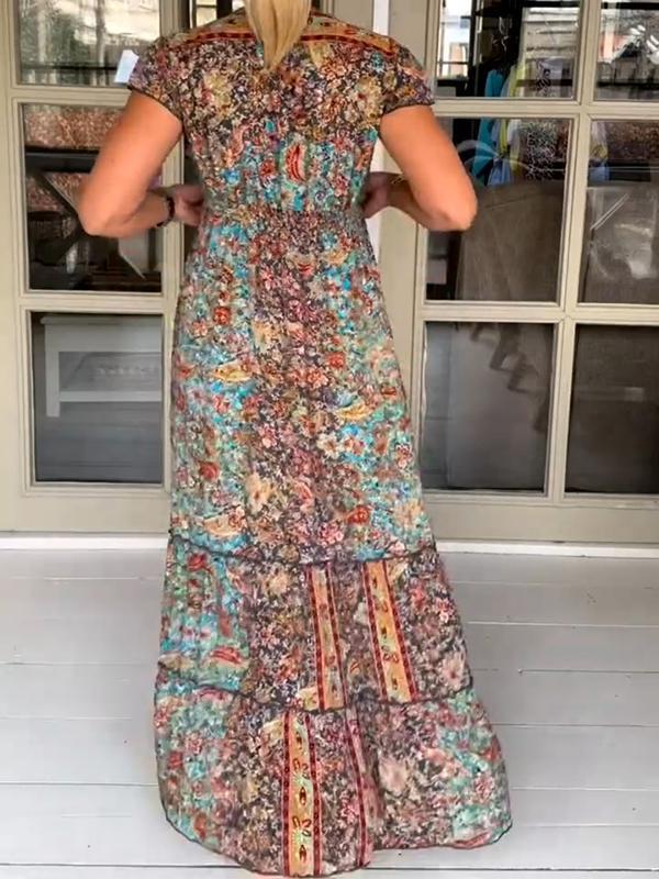 Casual V-neck Printed Dress