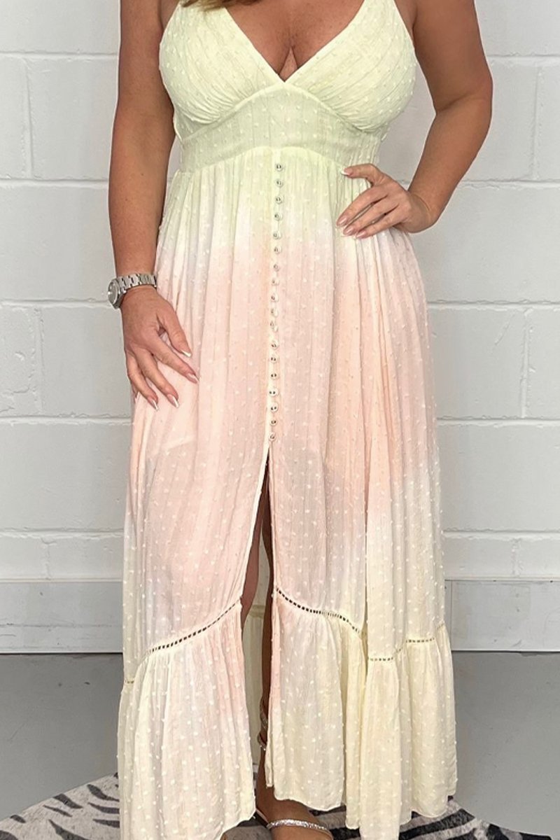 Women's sexy slit slim slim V-neck suspender dress