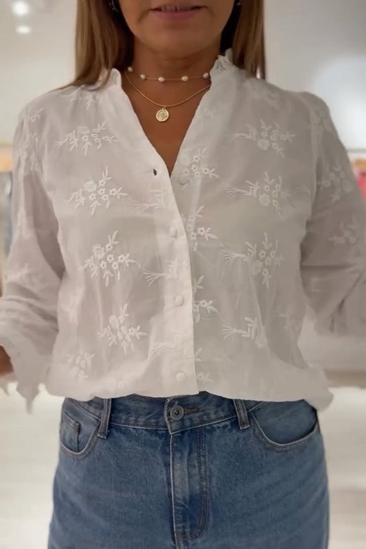 Embroidered cotton and linen shirt