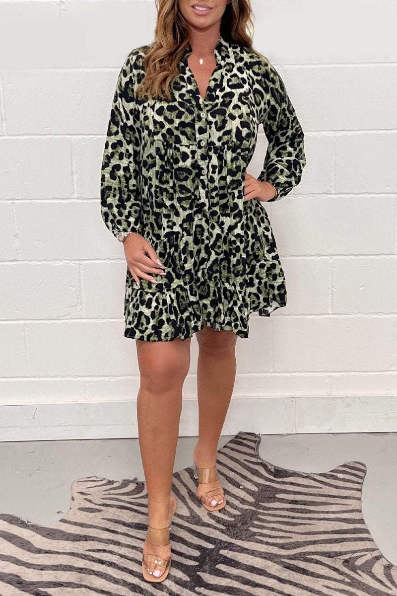 Leopard print V-neck dress
