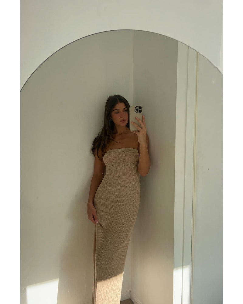 2024ss sexy strapless knitted long dress