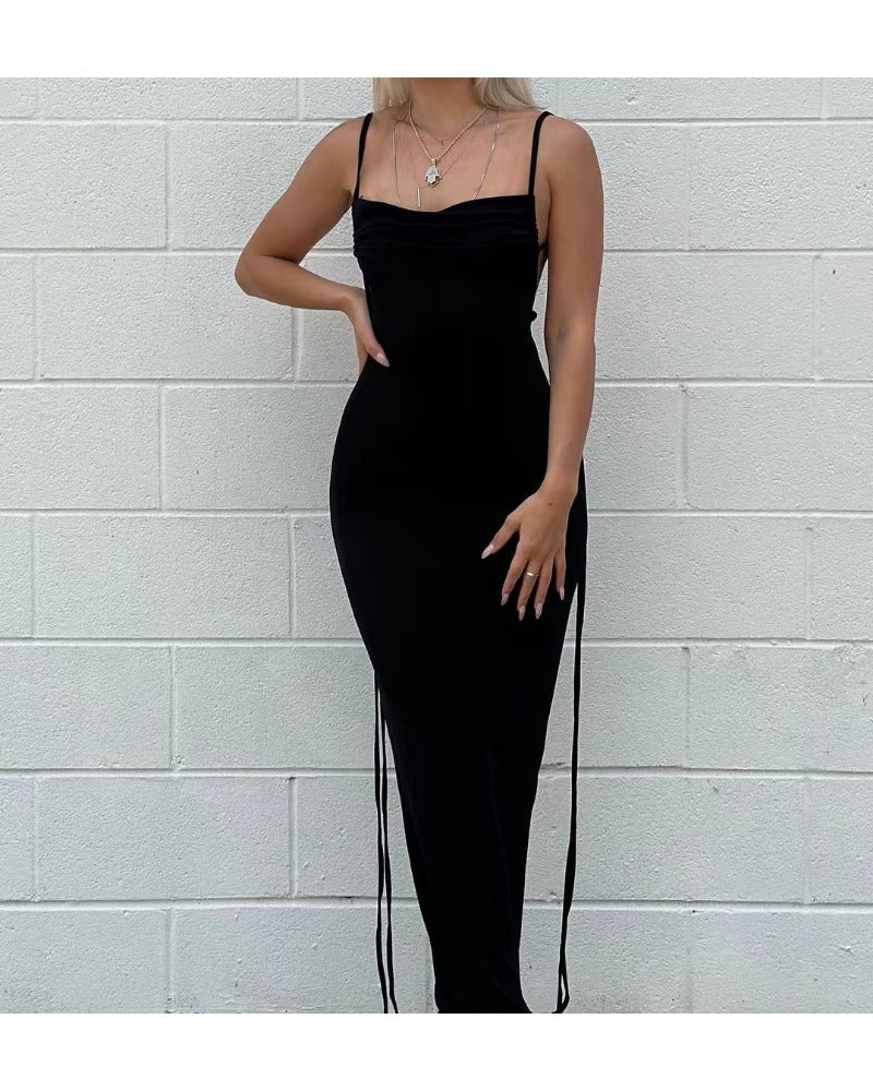 2024ss sexy drawstring halter halter dress