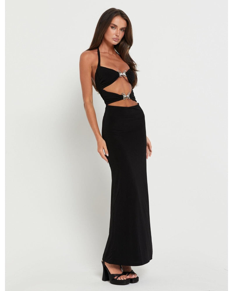 2024ss sexy black with empty bow dress