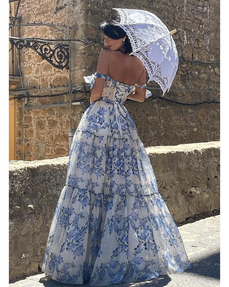 2024ss sexy halter print lace-up dress