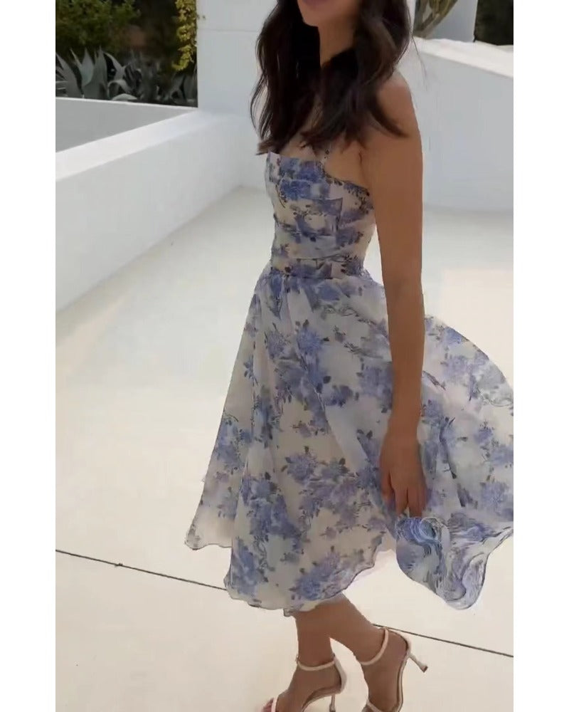 2024ss sexy halter print casual dress