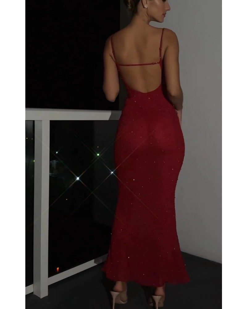 2024ss sexy halter deep V party dress