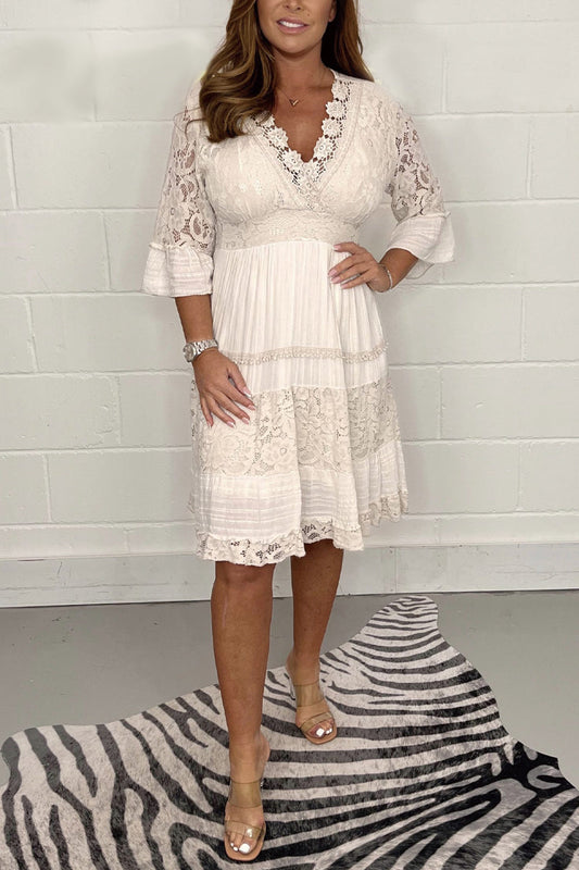 V-neck lace cotton dress